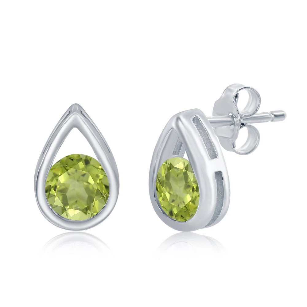 Simona women Sterling Silver Pearshaped Earrings W/Round 'August Birthstone' Gemstone Studs - Peridot 3 Simona women Sterling Silver Pearshaped Earrings W/Round 'August Birthstone' Gemstone Studs - Peridot
