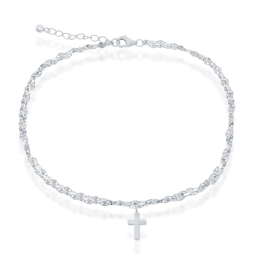 Simona women Sterling Silver Double Strand Mirror Chain w/ Cross Charm Anklet - Gold Plated 5 Simona women Sterling Silver Double Strand Mirror Chain w/ Cross Charm Anklet - Gold Plated - Image 3