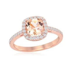 Simona women Sterling Silver Square Morganite CZ with White CZ Border Ring - Rose Gold Plated