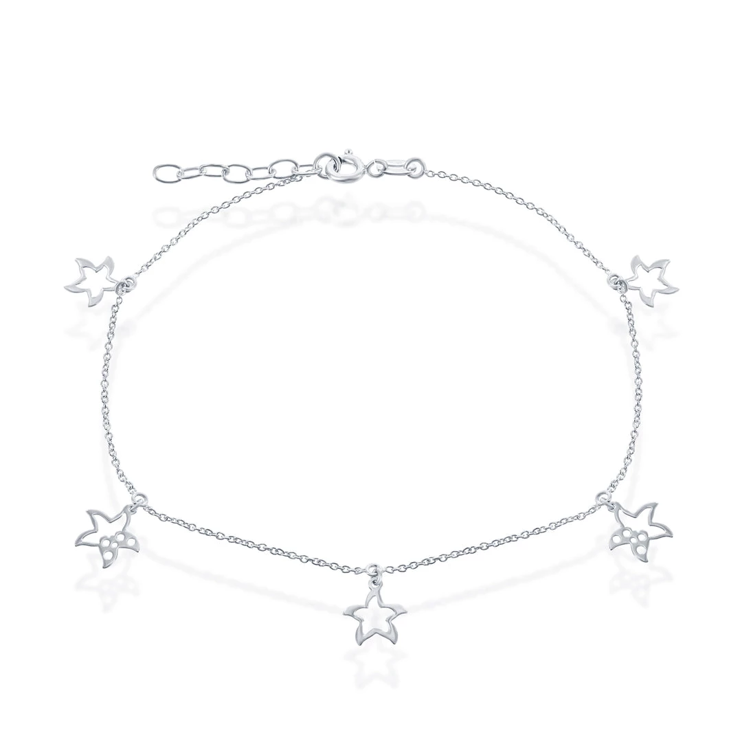 Simona women Sterling Silver Dangling Starfish Cut-Out Anklet 3 Simona women Sterling Silver Dangling Starfish Cut-Out Anklet
