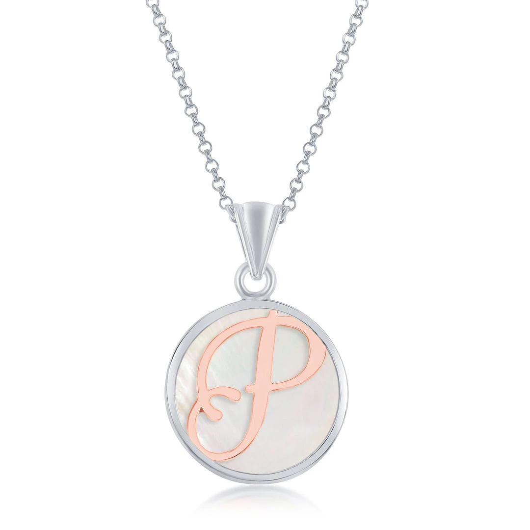 Simona women Sterling Silver MOP Pendant, Rose Gold Script Initial W/Chain 22 Simona women Sterling Silver MOP Pendant, Rose Gold Script Initial W/Chain - Image 20