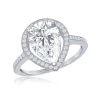 Simona women Sterling Silver Large Pearshaped CZ Halo Engagement Ring