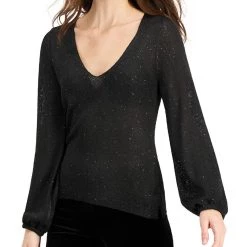 Donna Karan Womens Knit Sequined Pullover Sweater