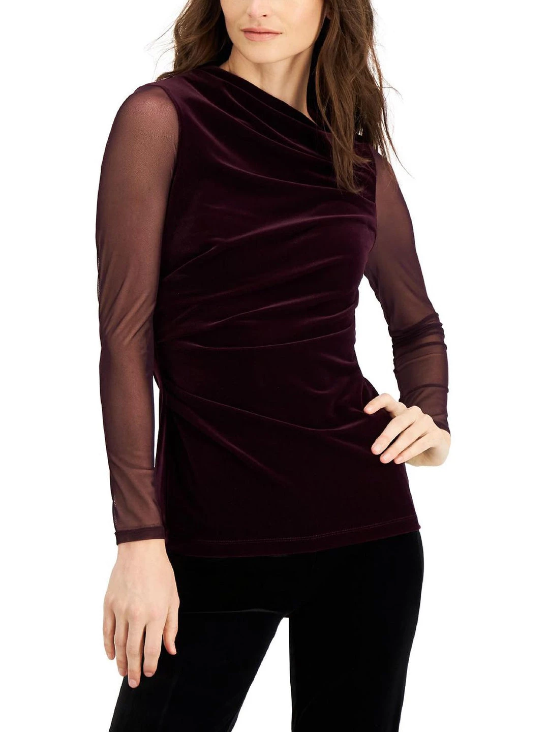 Donna Karan Womens Velvet Sheer-Sleeve Pullover Top 4 Donna Karan Womens Velvet Sheer-Sleeve Pullover Top - Image 2
