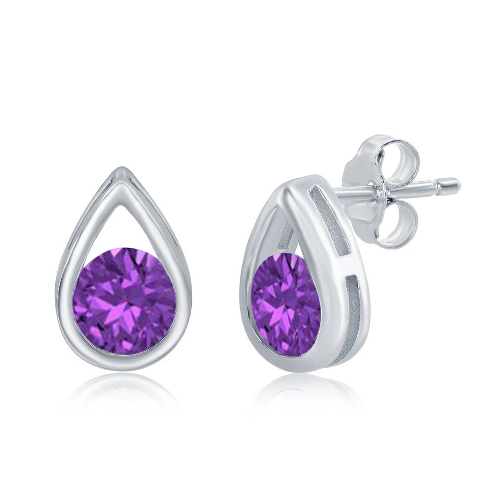 Simona women Sterling Silver Pearshaped Earrings W/Round 'February Birthstone' Gemstone Studs - Amethyst 3 Simona women Sterling Silver Pearshaped Earrings W/Round 'February Birthstone' Gemstone Studs - Amethyst