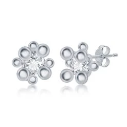 Simona women Sterling Silver CZ Multi-bead Stud Earings