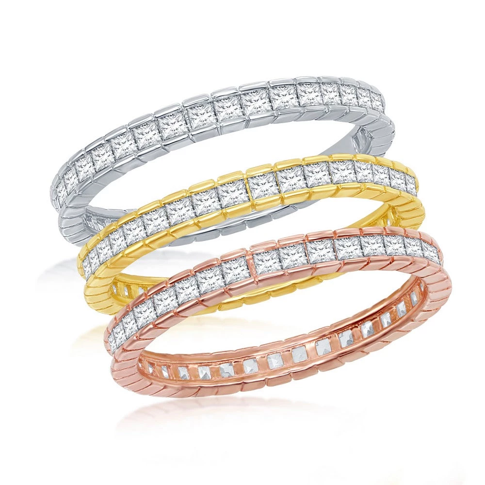 Simona women Sterling Silver Tri-Color Channel-Set Baguette CZ Eternity Triple Band Ring 3 Simona women Sterling Silver Tri-Color Channel-Set Baguette CZ Eternity Triple Band Ring