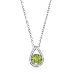 Simona women Sterling Silver Pearshaped Necklace w/Round 'August Birthstone' Gem- Peridot