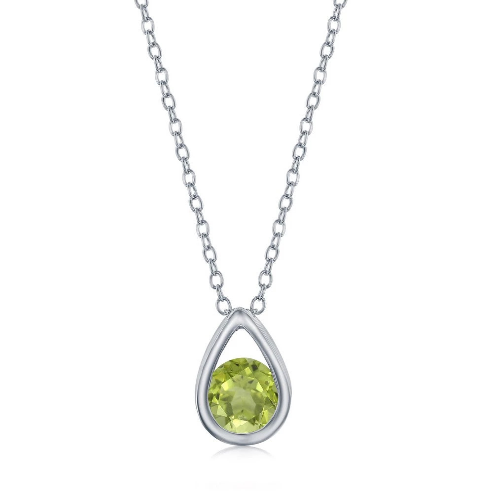 Simona women Sterling Silver Pearshaped Necklace w/Round 'August Birthstone' Gem- Peridot 3 Simona women Sterling Silver Pearshaped Necklace w/Round 'August Birthstone' Gem- Peridot