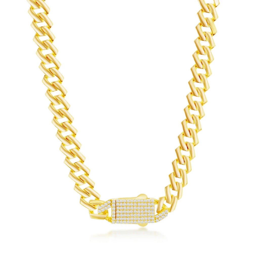 Simona men Sterling Silver 9mm Monaco Chain w/Micro Pave CZ Lock - Gold Plated 6 Simona men Sterling Silver 9mm Monaco Chain w/Micro Pave CZ Lock - Gold Plated - Image 4