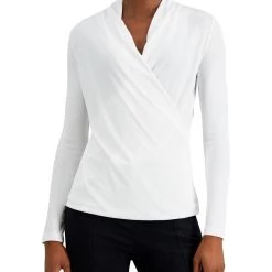 Donna Karan Womens Wrap-Front V-Neck Blouse