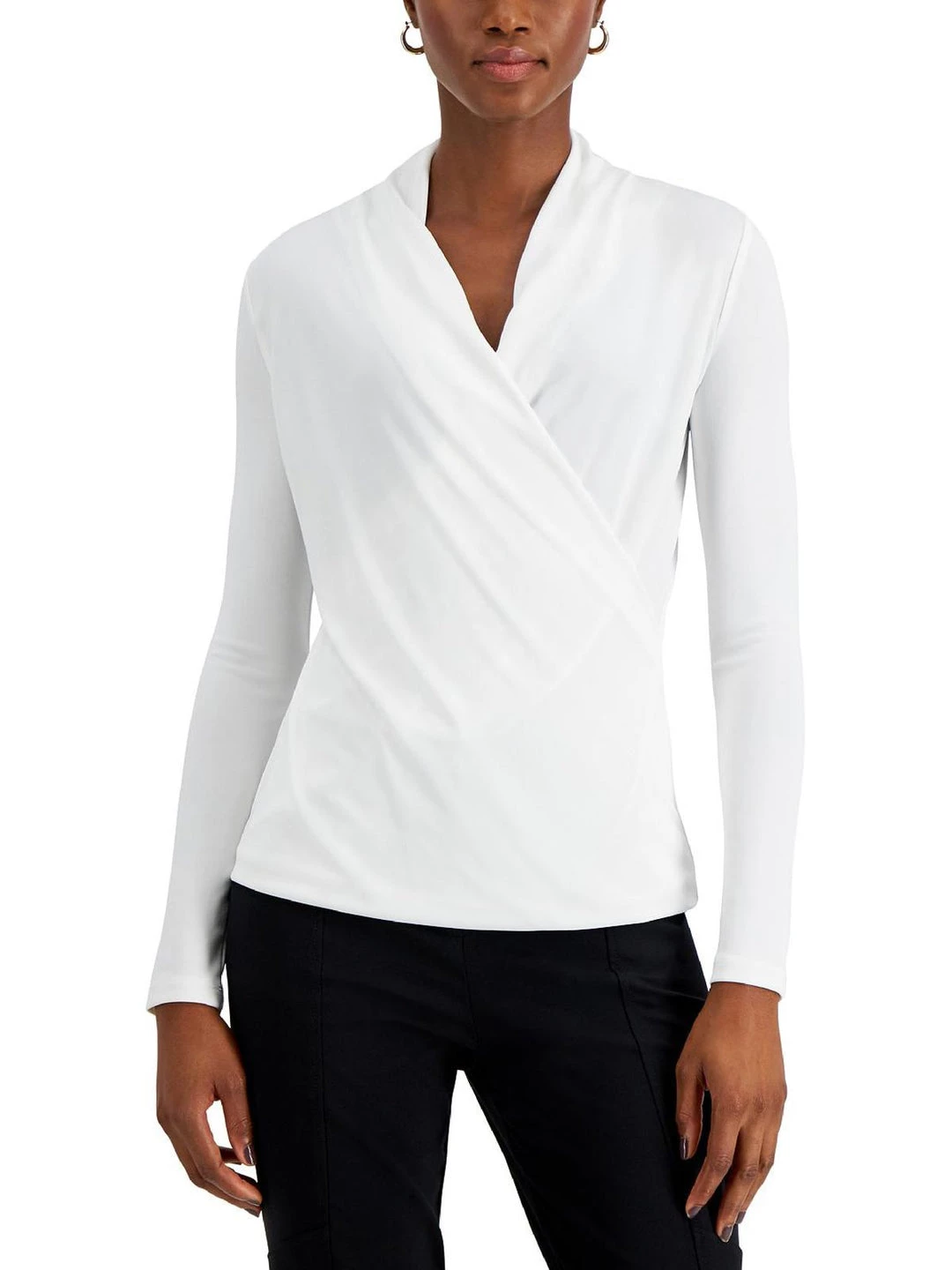 Donna Karan Womens Wrap-Front V-Neck Blouse 3 Donna Karan Womens Wrap-Front V-Neck Blouse
