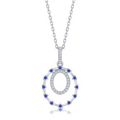 Simona women Sterling Silver Double Circle, Blue CZ Pendant