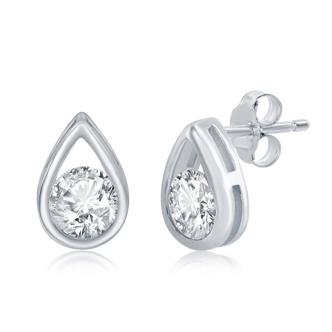 Simona women Sterling Silver Pearshaped Earrings W/Round 'April Birthstone' Gemstone Studs - White Topaz 3 Simona women Sterling Silver Pearshaped Earrings W/Round 'April Birthstone' Gemstone Studs - White Topaz