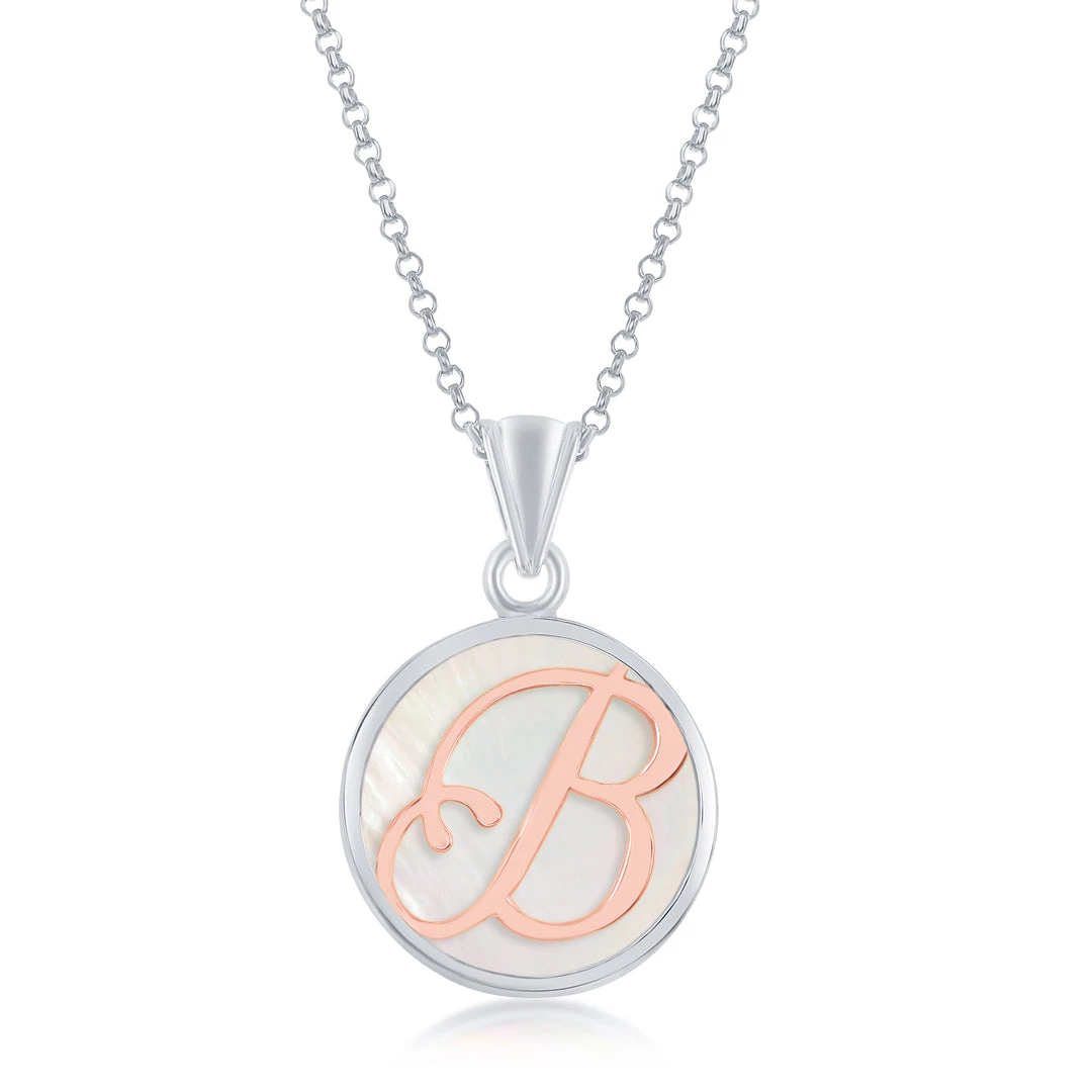 Simona women Sterling Silver MOP Pendant, Rose Gold Script Initial W/Chain 12 Simona women Sterling Silver MOP Pendant, Rose Gold Script Initial W/Chain - Image 10