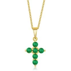 Simona women Sterling Silver Cross Necklace - Emerald - Gold Plated