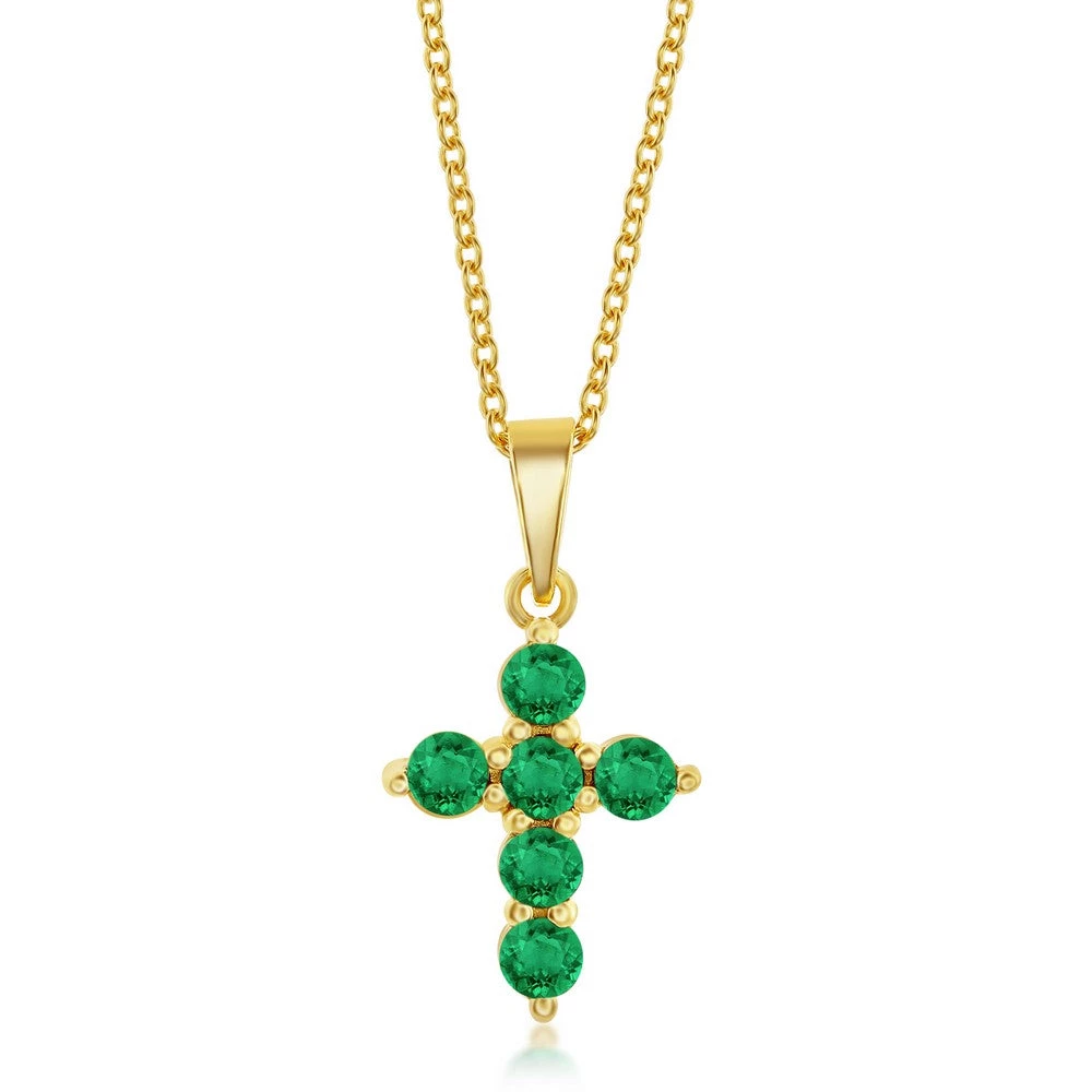 Simona women Sterling Silver Cross Necklace - Emerald - Gold Plated 3 Simona women Sterling Silver Cross Necklace - Emerald - Gold Plated