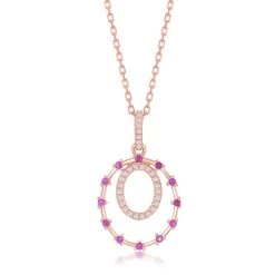 Simona women Sterling Silver Rose Double Circle, Ruby CZ Pendant - Rose Gold Plated