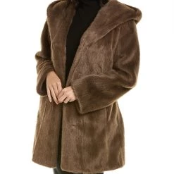 women Donna Karan Plush Hooded Coat