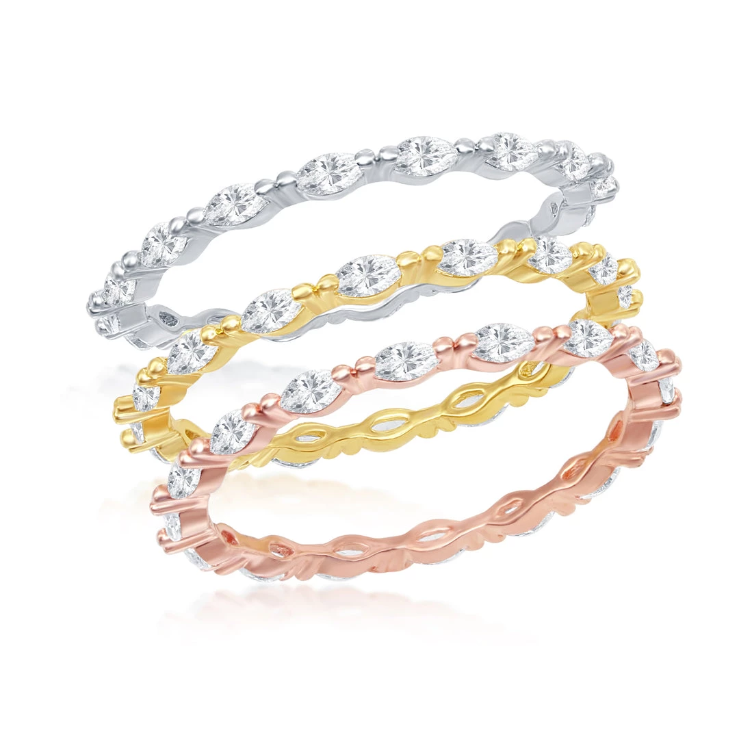 Simona women Sterling Silver Marquise CZ 2mm Eternity Triple Band Ring - Tri Color 3 Simona women Sterling Silver Marquise CZ 2mm Eternity Triple Band Ring - Tri Color