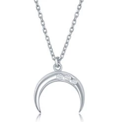 Simona women Sterling Silver 0.06cttw Diamond Italian Horn Necklace