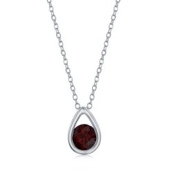 Simona women Sterling Silver Pearshaped Necklace w/Round 'January Birthstone' Gem - Garnet