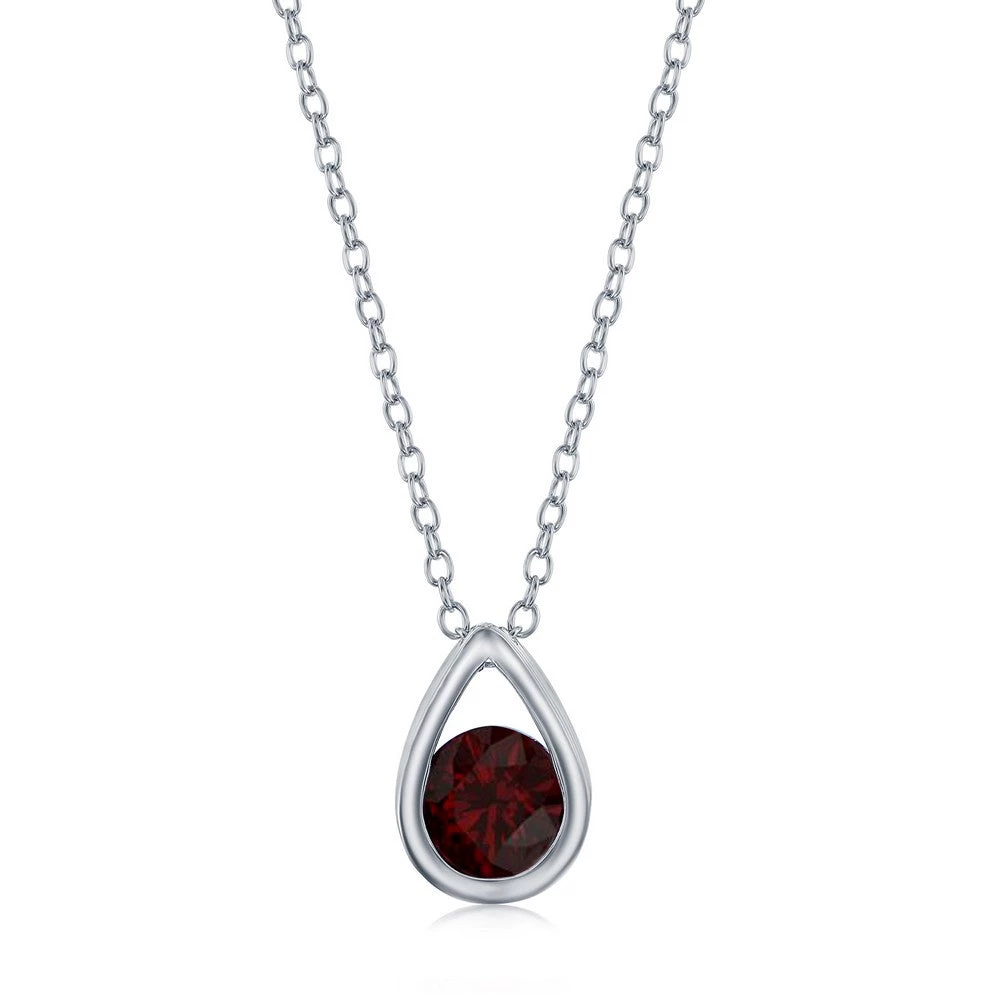 Simona women Sterling Silver Pearshaped Necklace w/Round 'January Birthstone' Gem - Garnet 3 Simona women Sterling Silver Pearshaped Necklace w/Round 'January Birthstone' Gem - Garnet
