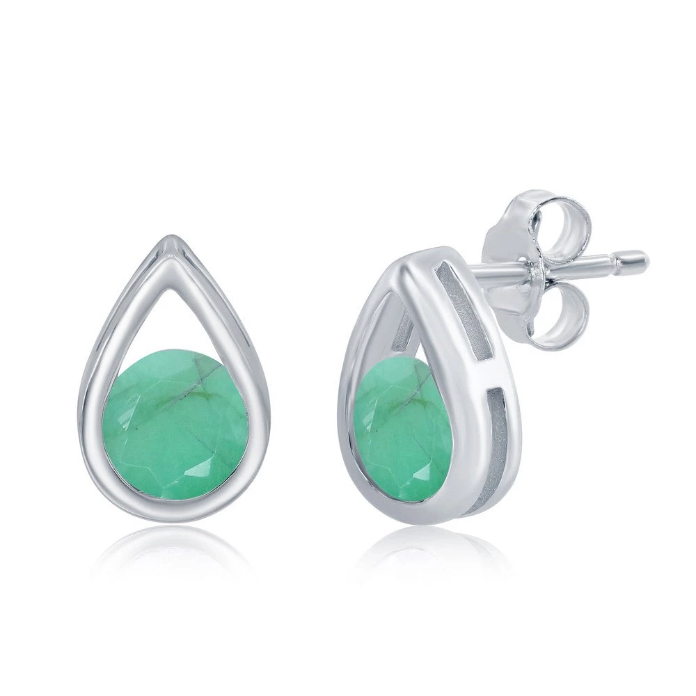 Simona women Sterling Silver Pearshaped Earrings W/Round 'May Birthstone' Gemstone Studs - Emerald 3 Simona women Sterling Silver Pearshaped Earrings W/Round 'May Birthstone' Gemstone Studs - Emerald