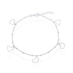 Simona women Sterling Silver Dangling Open Heart Anklet