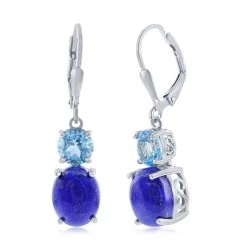 Simona women Sterling Silver Oval Lapis & Round Gem Earrings - Blue Topaz