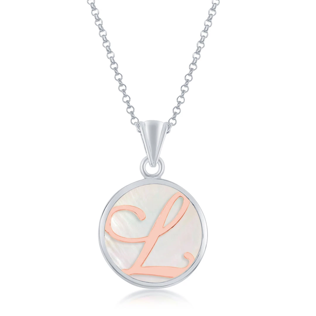 Simona women Sterling Silver MOP Pendant, Rose Gold Script Initial W/Chain 25 Simona women Sterling Silver MOP Pendant, Rose Gold Script Initial W/Chain - Image 23