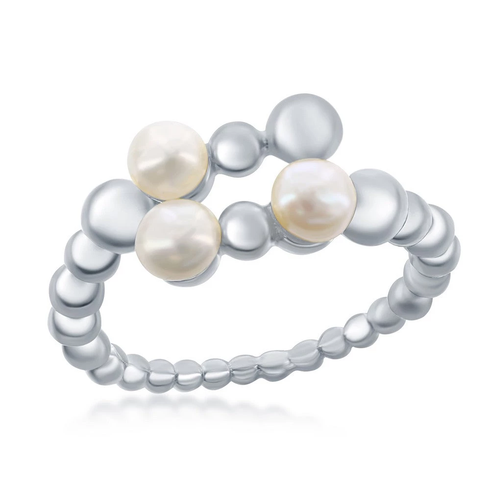 Simona women Sterling Silver FWP and Beaded Open Ring 3 Simona women Sterling Silver FWP and Beaded Open Ring