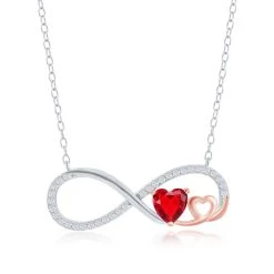 Simona women Sterling Silver Ruby CZ Heart Infinity Necklace